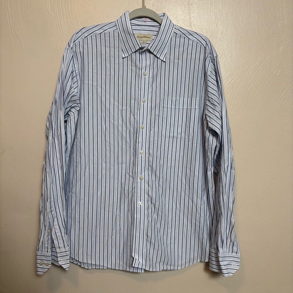 Tommy Bahama Men's Shirt Long Sleeve Button Up Striped Blue White Size‎ XL